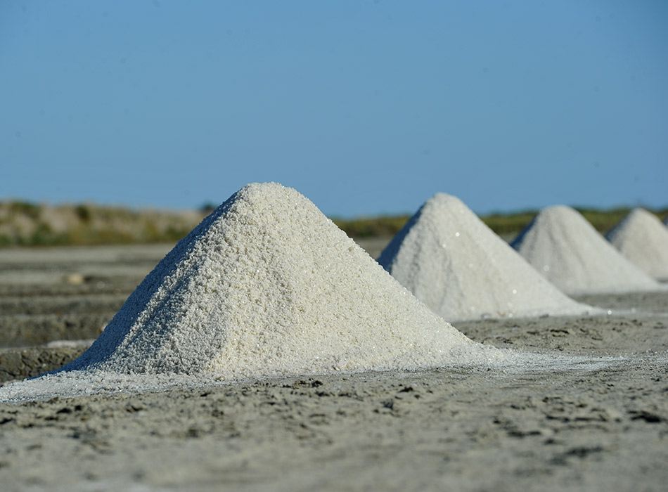 Coarse sea salt pyramid by salt marshes