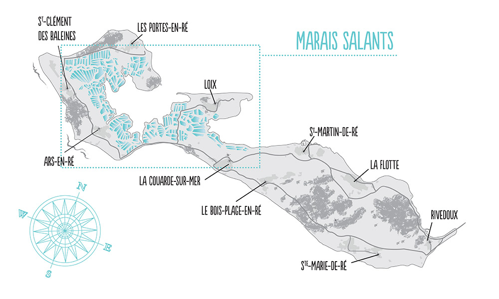 Carte de l'île de Ré et ses marais salants